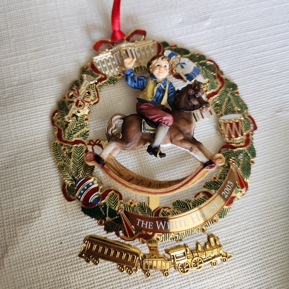 2003 White House Historical  Christmas Ornament Boy N Rocking Horse w Box
